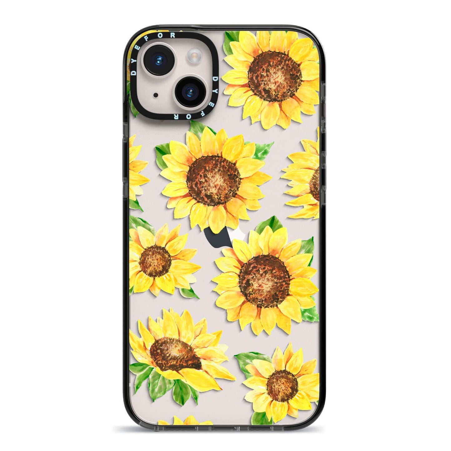 Sunflowers iPhone 14 Plus Black Impact Case on Silver phone