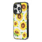 Sunflowers iPhone 14 Pro Black Impact Case Side Angle on Silver phone