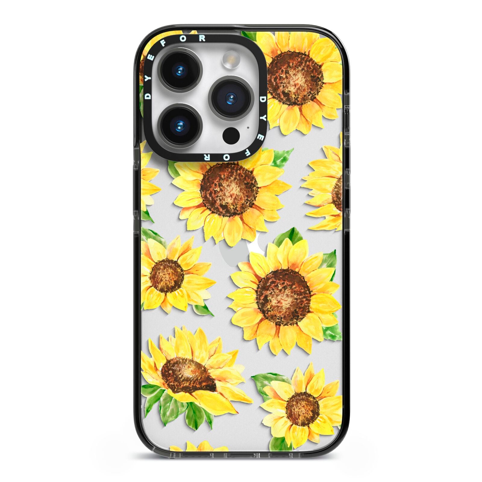 Sunflowers iPhone 14 Pro Black Impact Case on Silver phone