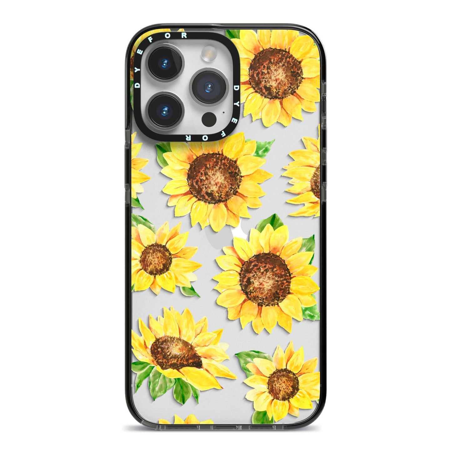 Sunflowers iPhone 14 Pro Max Black Impact Case on Silver phone