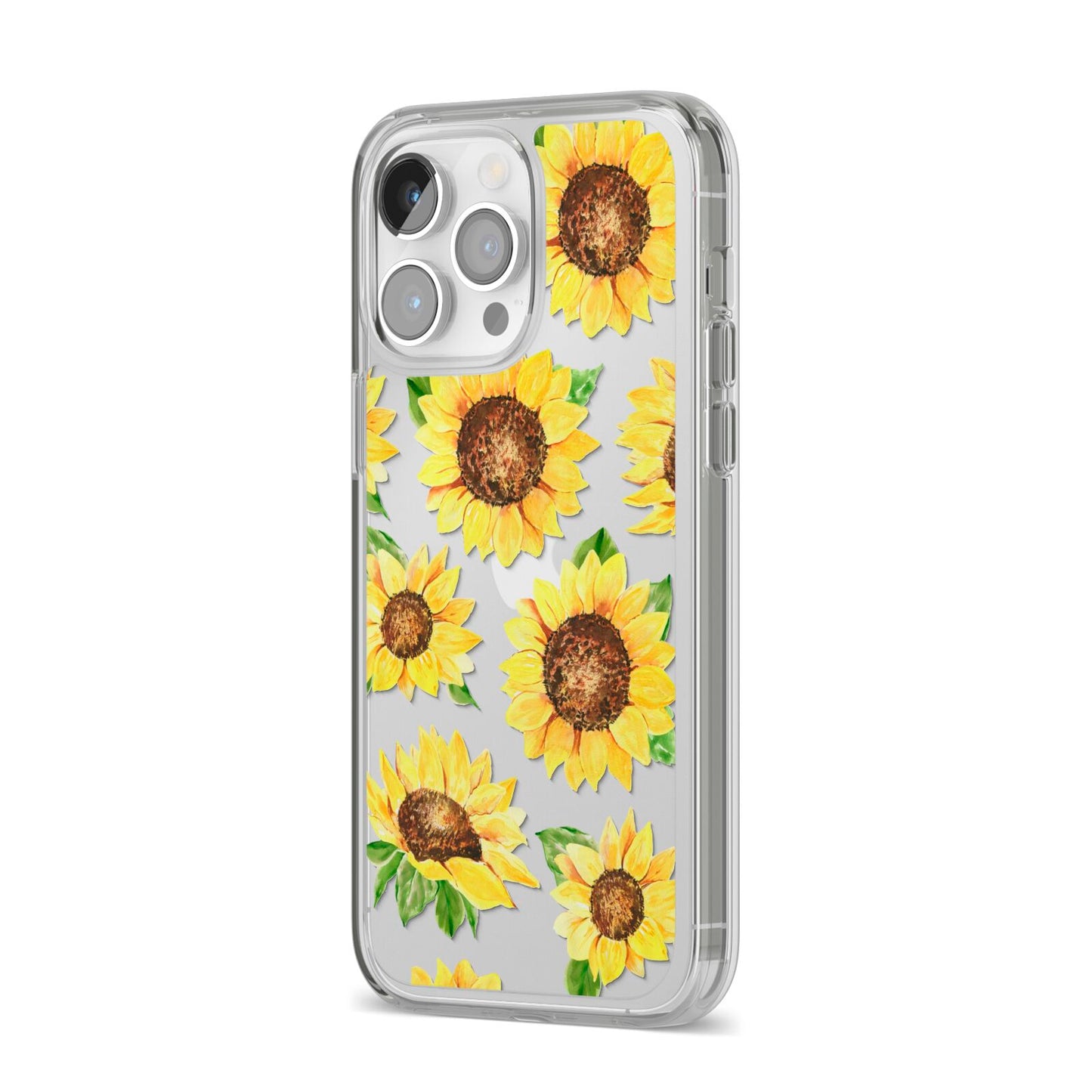 Sunflowers iPhone 14 Pro Max Clear Tough Case Silver Angled Image