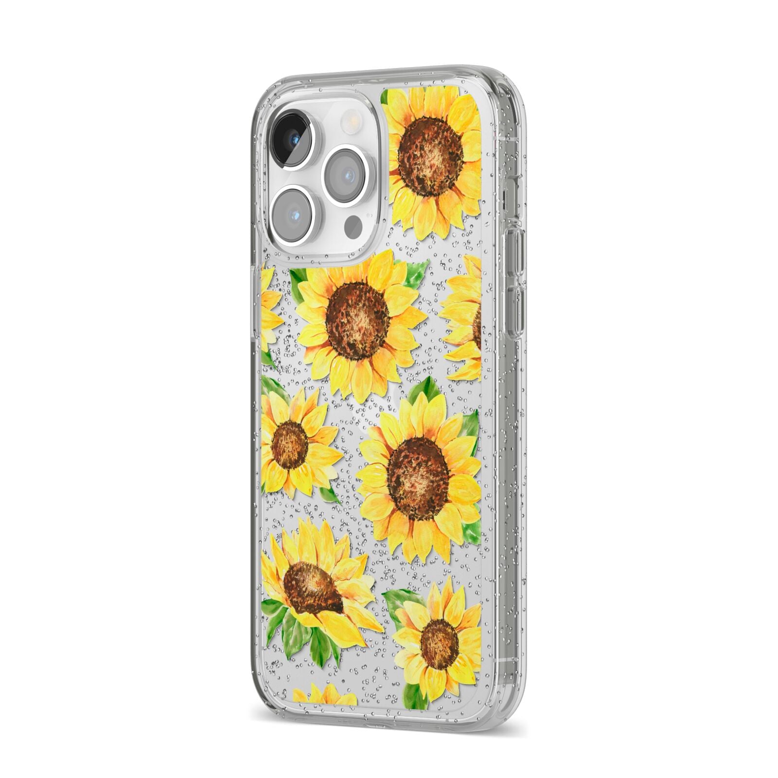 Sunflowers iPhone 14 Pro Max Glitter Tough Case Silver Angled Image