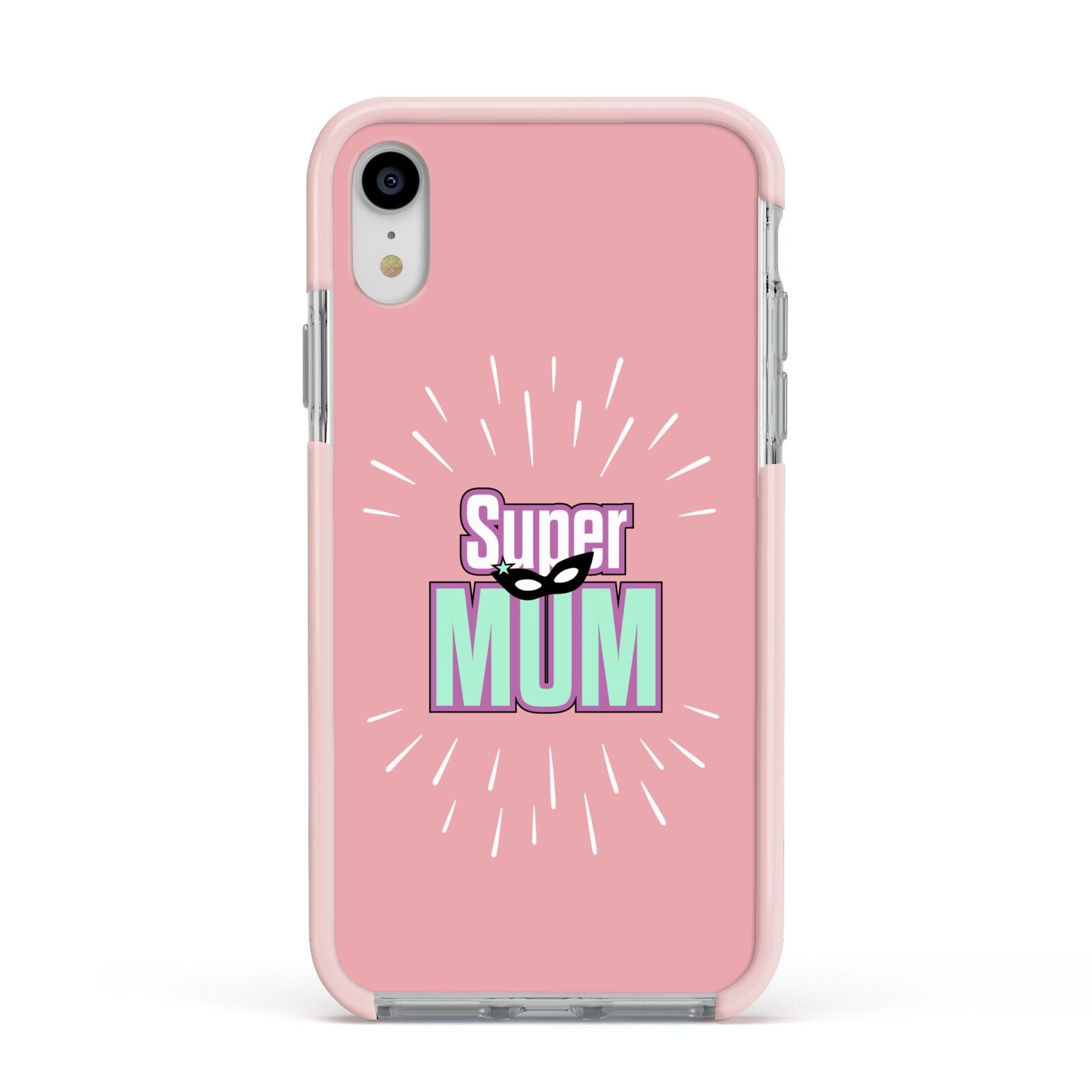 Super Mum Mothers Day Apple iPhone XR Impact Case Pink Edge on Silver Phone
