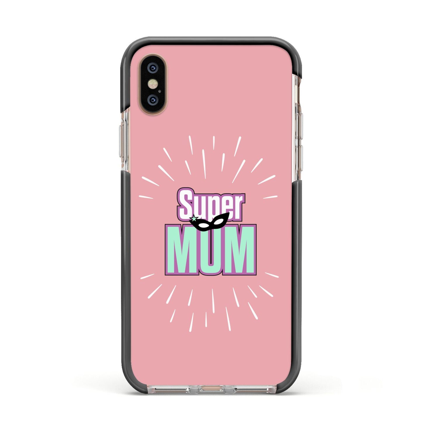 Super Mum Mothers Day Apple iPhone Xs Impact Case Black Edge on Gold Phone