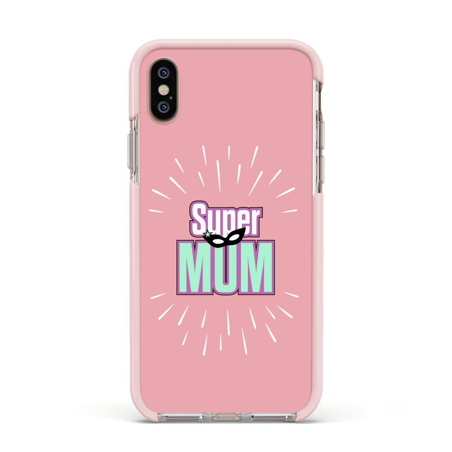 Super Mum Mothers Day Apple iPhone Xs Impact Case Pink Edge on Gold Phone