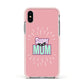 Super Mum Mothers Day Apple iPhone Xs Impact Case Pink Edge on Silver Phone
