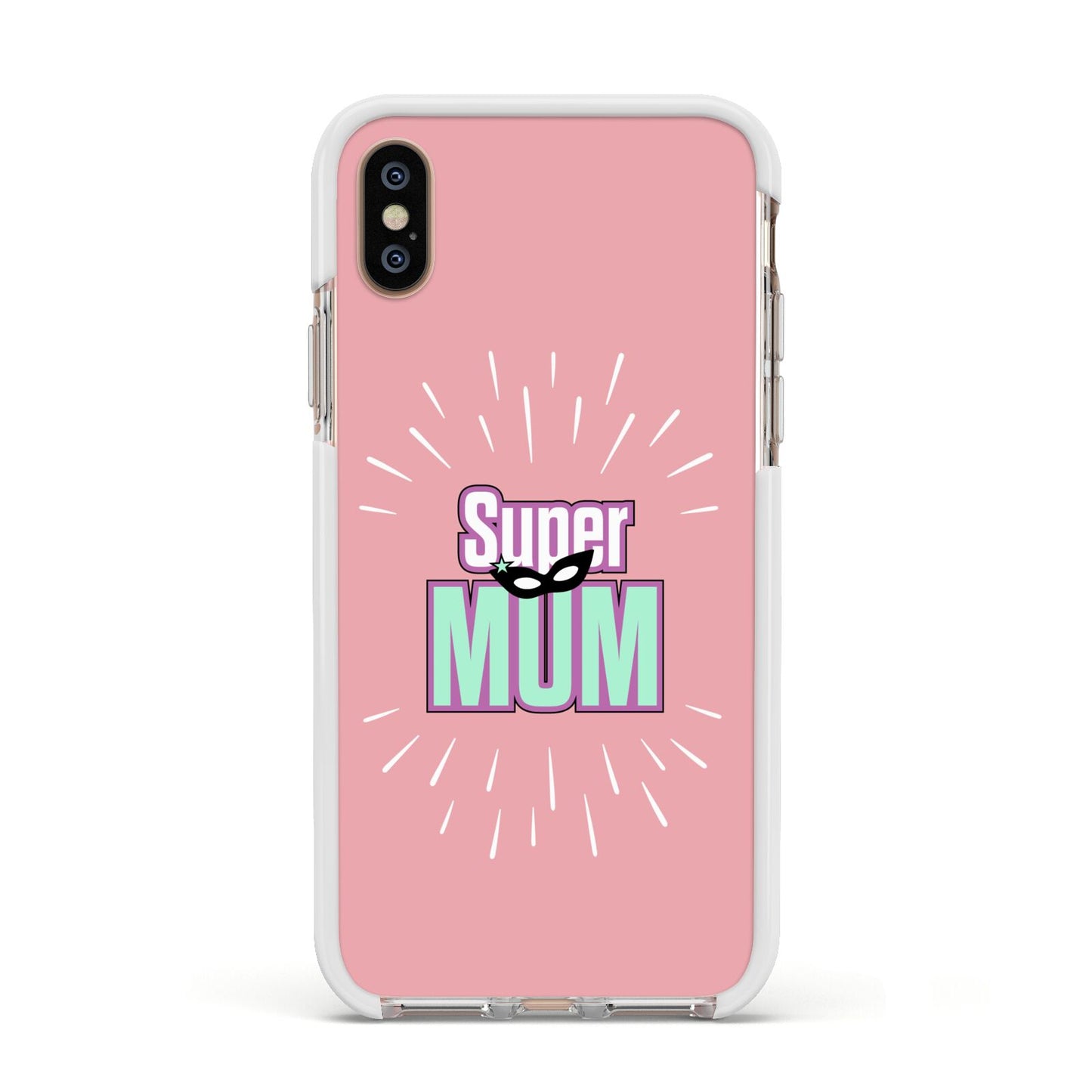 Super Mum Mothers Day Apple iPhone Xs Impact Case White Edge on Gold Phone