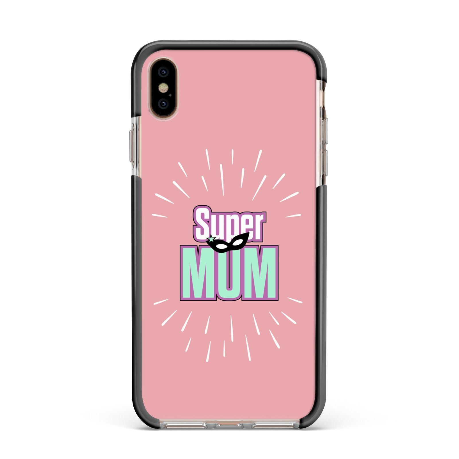 Super Mum Mothers Day Apple iPhone Xs Max Impact Case Black Edge on Gold Phone
