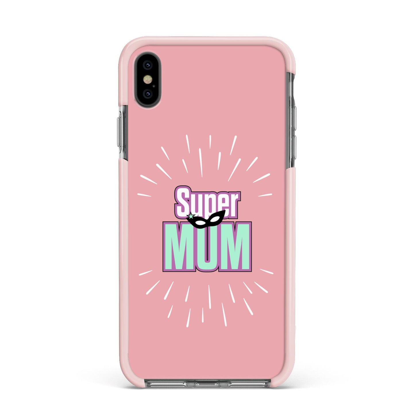 Super Mum Mothers Day Apple iPhone Xs Max Impact Case Pink Edge on Black Phone