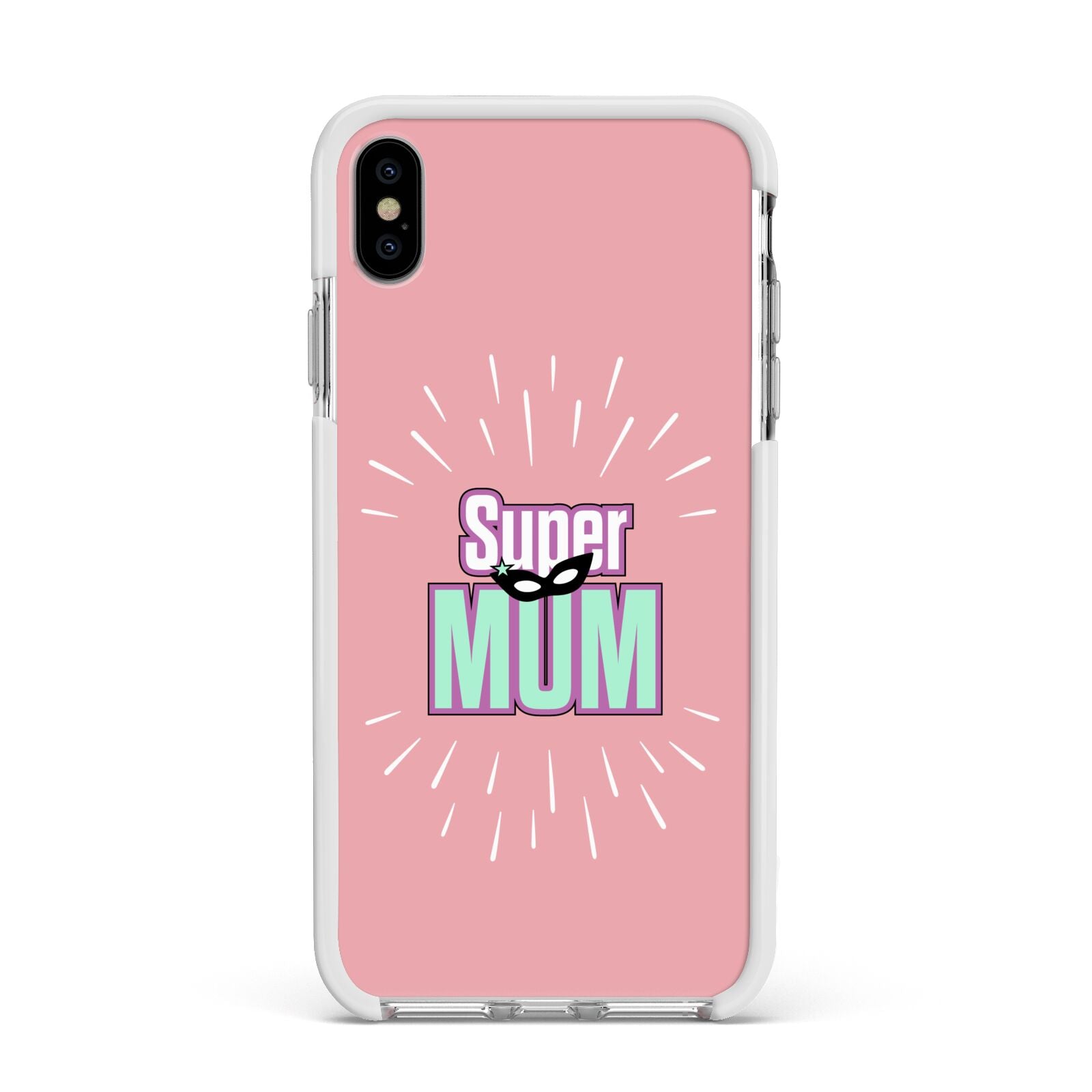 Super Mum Mothers Day Apple iPhone Xs Max Impact Case White Edge on Silver Phone