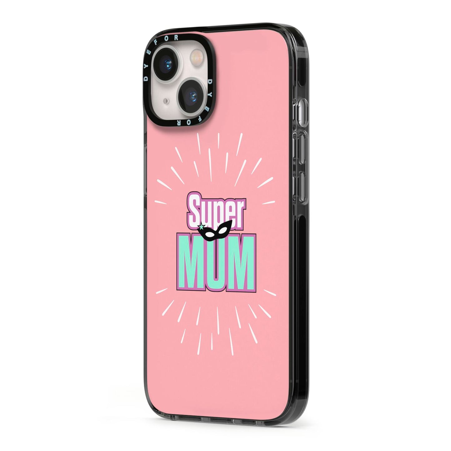 Super Mum Mothers Day iPhone 13 Black Impact Case Side Angle on Silver phone