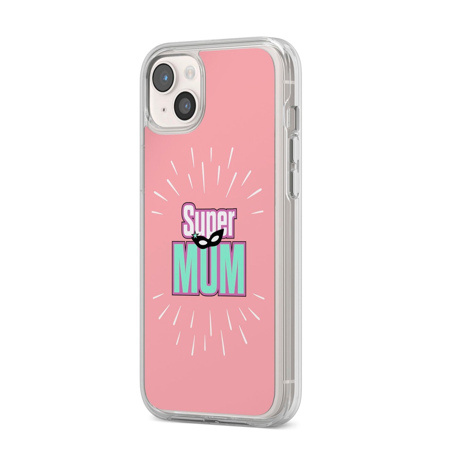 Super Mum Mothers Day iPhone 14 Plus Clear Tough Case Starlight Angled Image