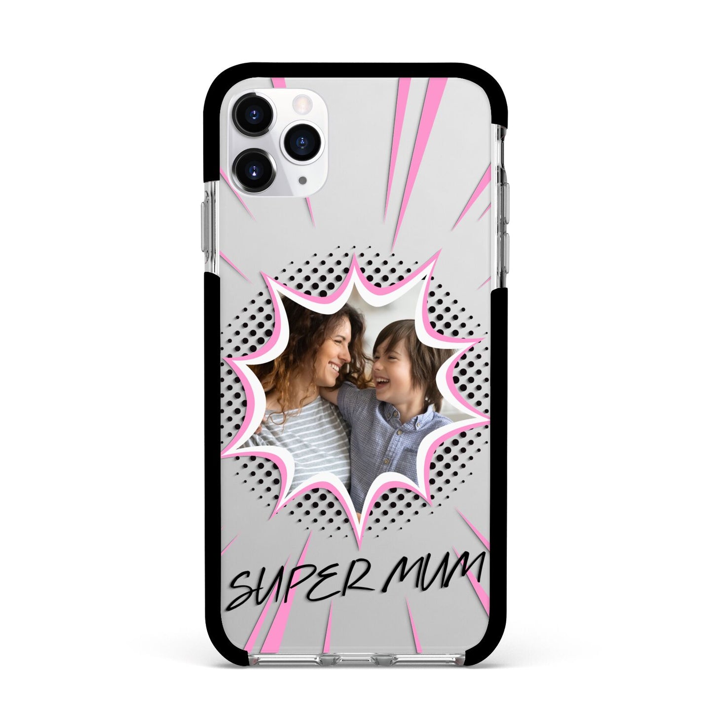 Super Mum Photo Apple iPhone 11 Pro Max in Silver with Black Impact Case