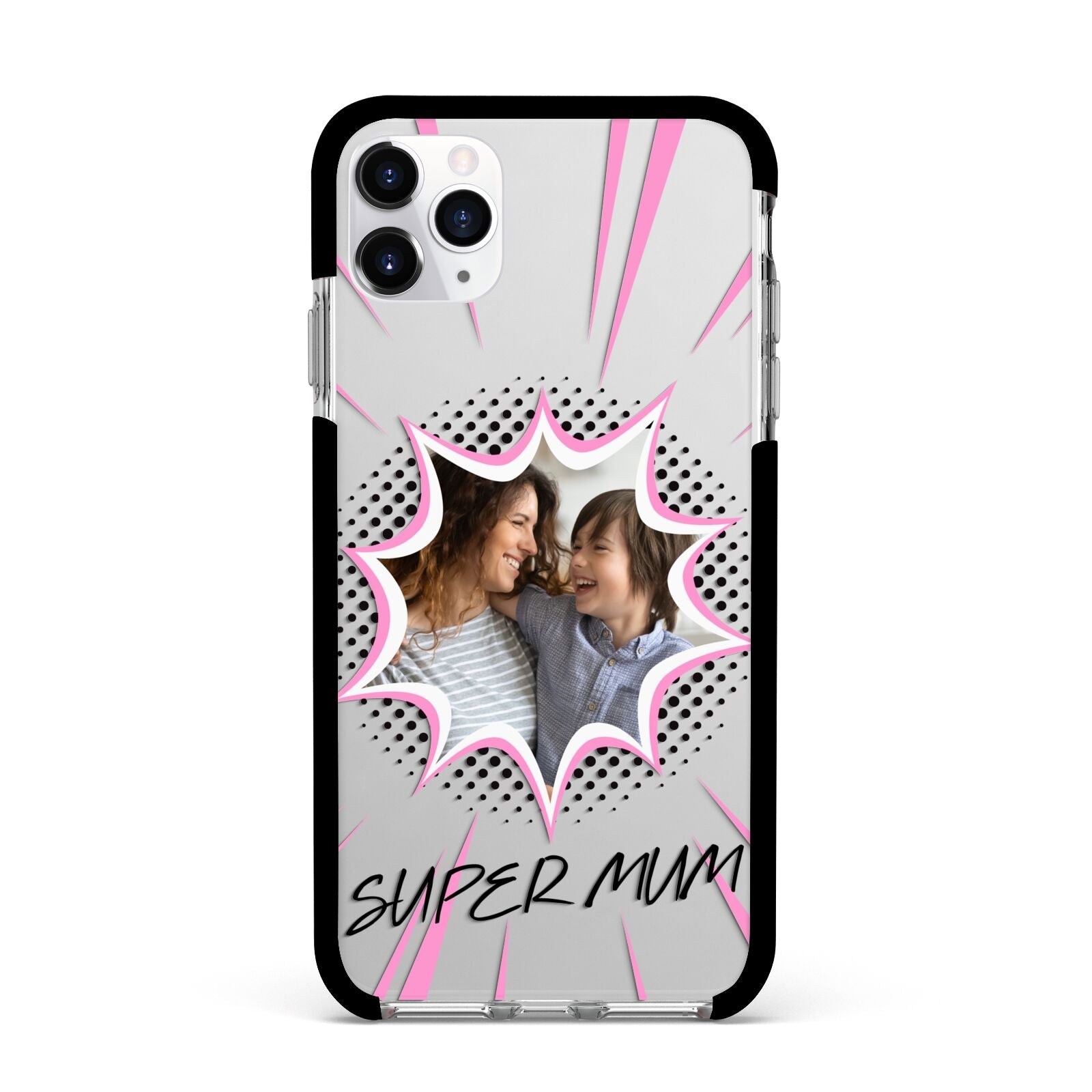 Super Mum Photo Apple iPhone 11 Pro Max in Silver with Black Impact Case