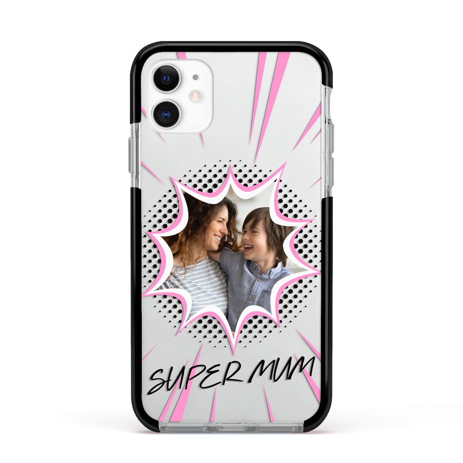 Super Mum Photo Apple iPhone 11 in White with Black Impact Case