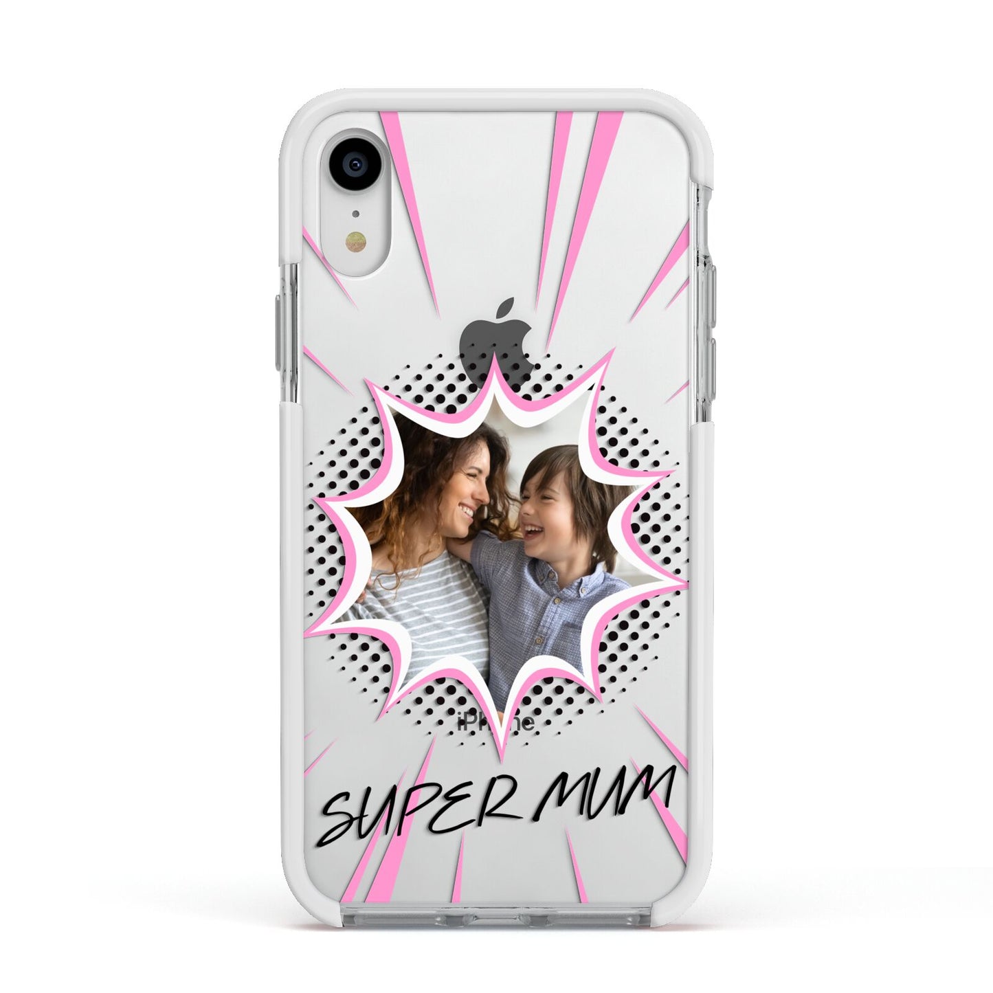 Super Mum Photo Apple iPhone XR Impact Case White Edge on Silver Phone