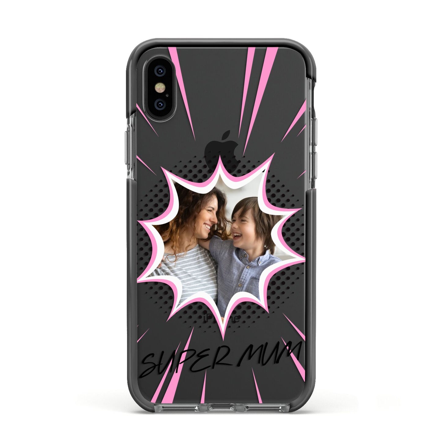 Super Mum Photo Apple iPhone Xs Impact Case Black Edge on Black Phone