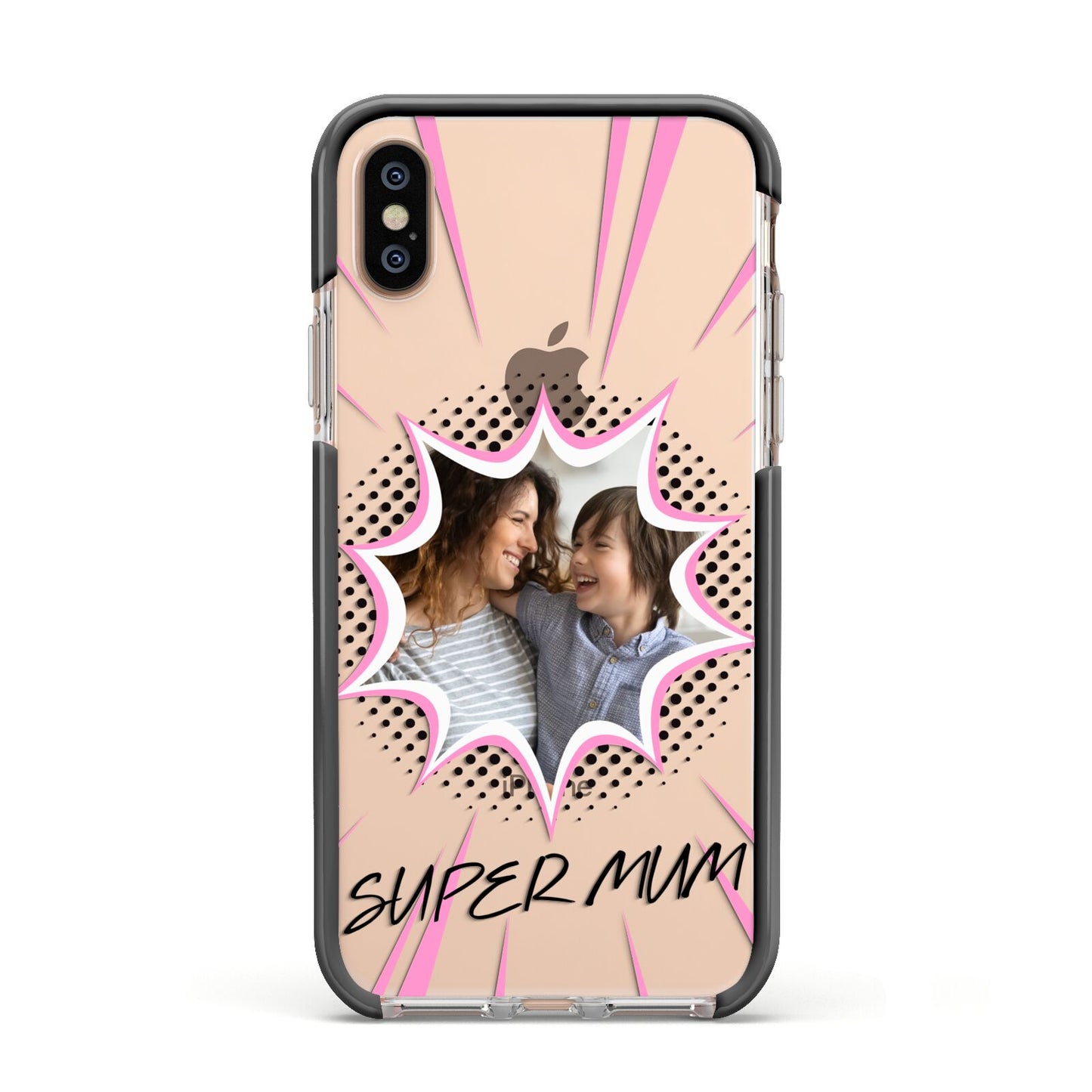 Super Mum Photo Apple iPhone Xs Impact Case Black Edge on Gold Phone
