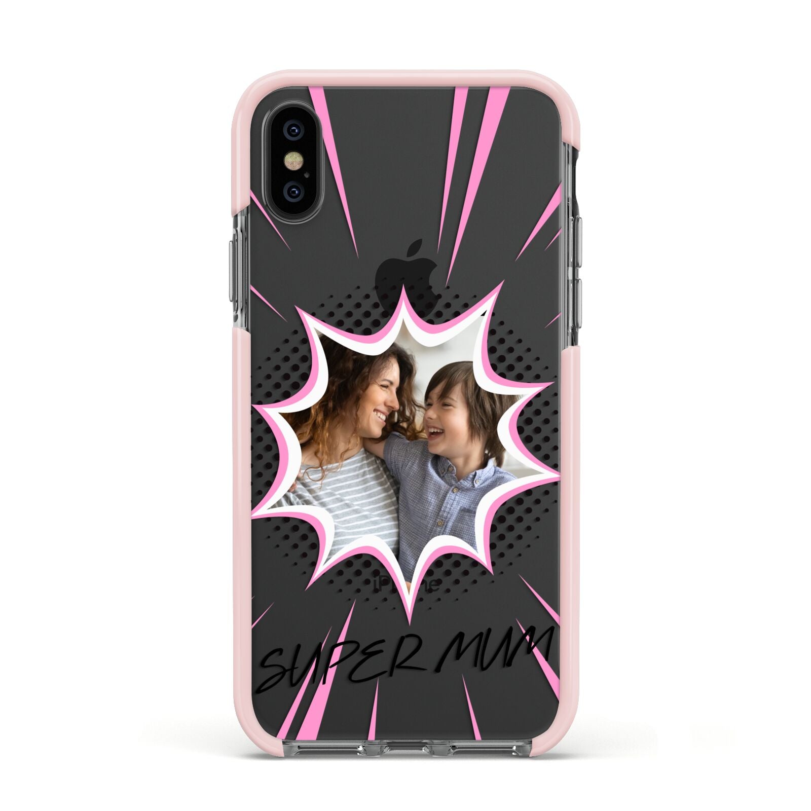 Super Mum Photo Apple iPhone Xs Impact Case Pink Edge on Black Phone