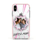 Super Mum Photo Apple iPhone Xs Impact Case Pink Edge on Silver Phone