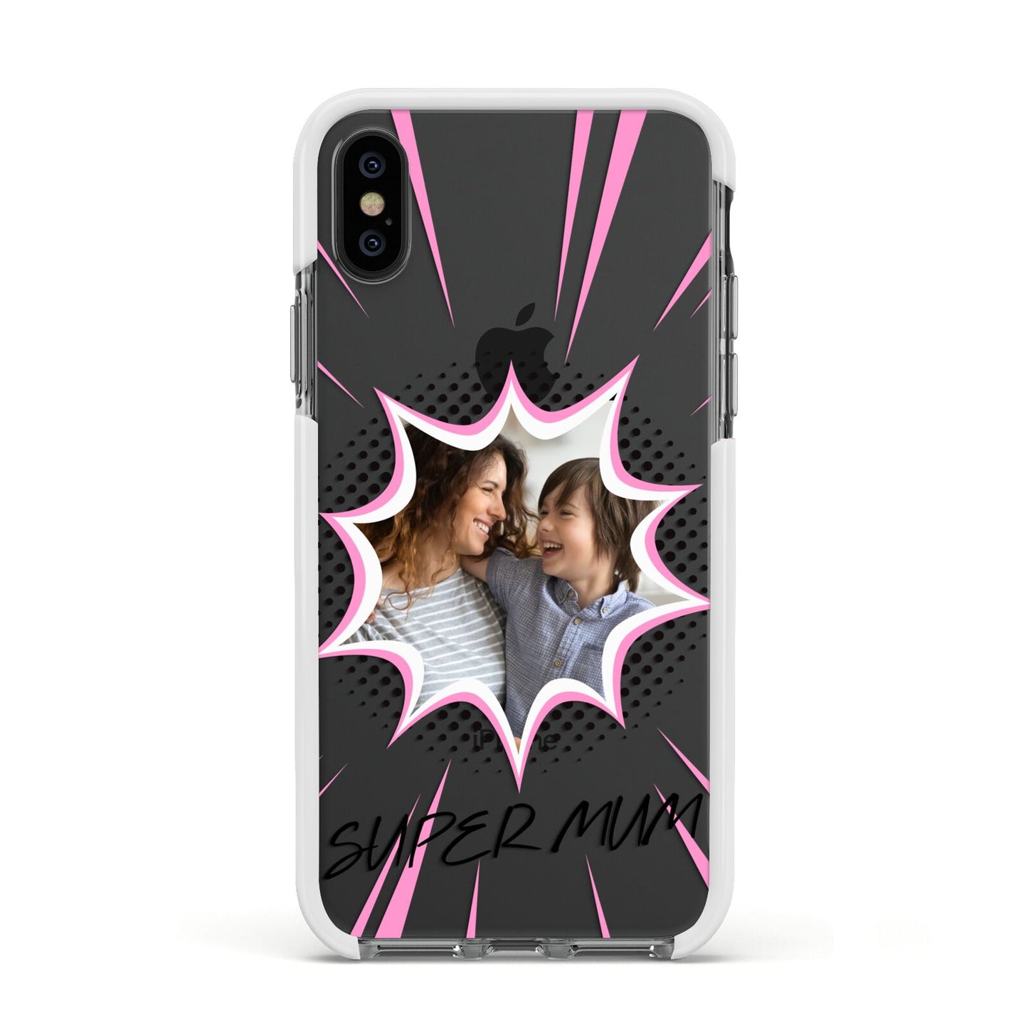 Super Mum Photo Apple iPhone Xs Impact Case White Edge on Black Phone