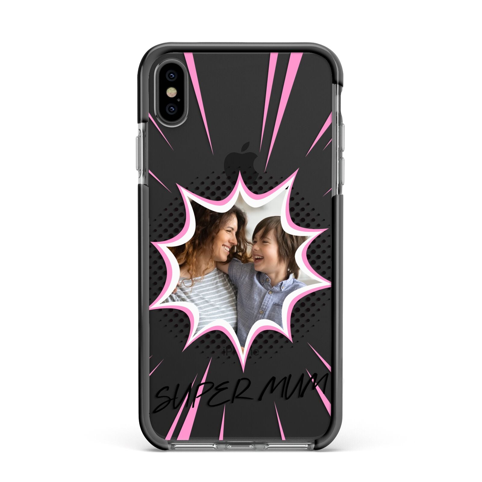 Super Mum Photo Apple iPhone Xs Max Impact Case Black Edge on Black Phone