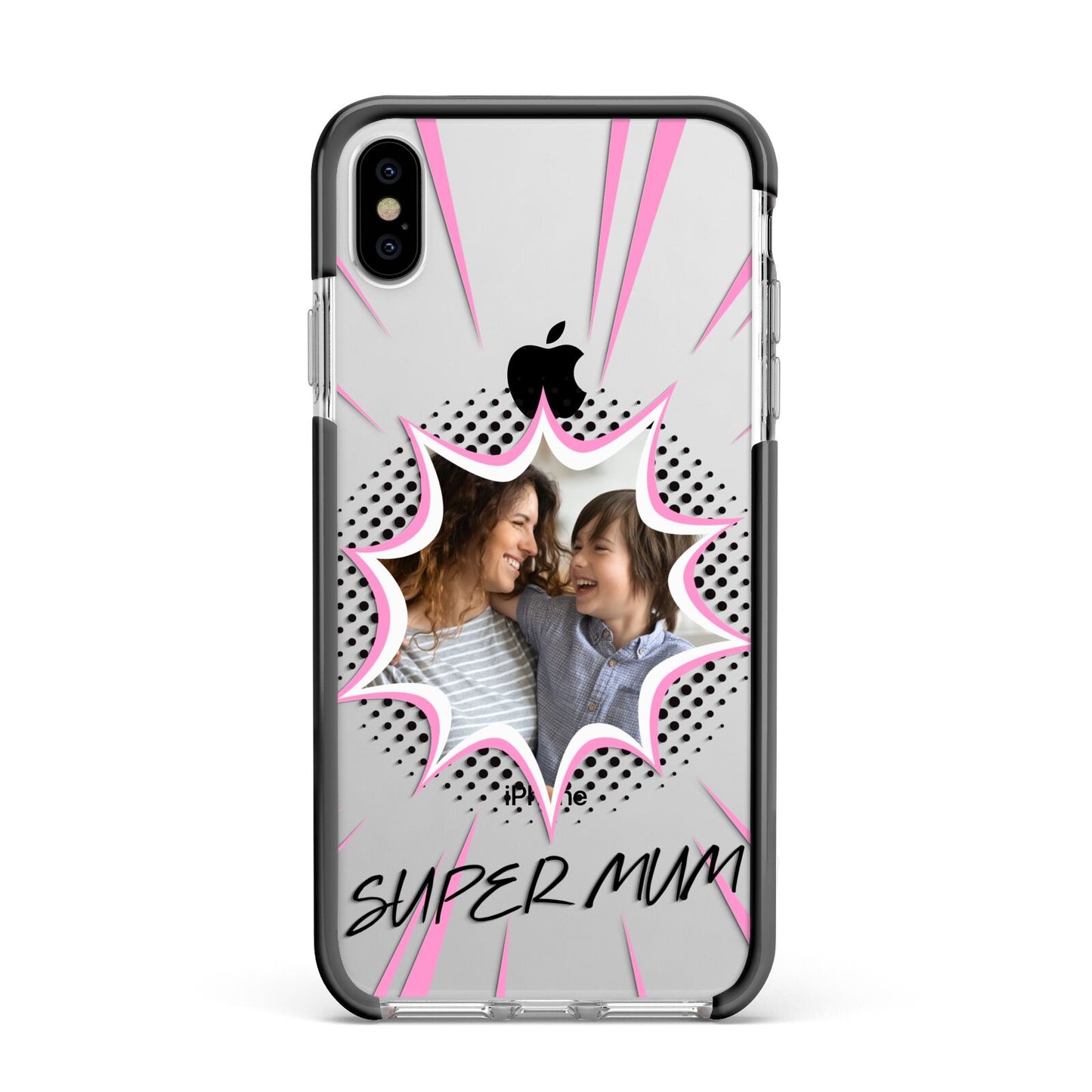 Super Mum Photo Apple iPhone Xs Max Impact Case Black Edge on Silver Phone
