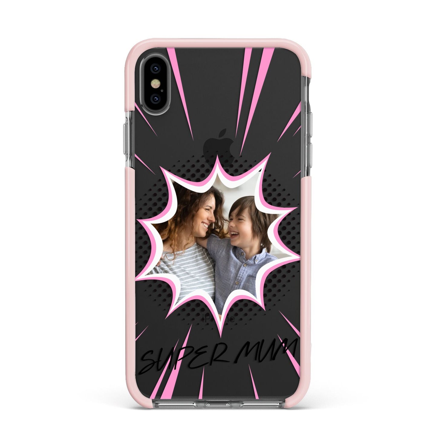 Super Mum Photo Apple iPhone Xs Max Impact Case Pink Edge on Black Phone