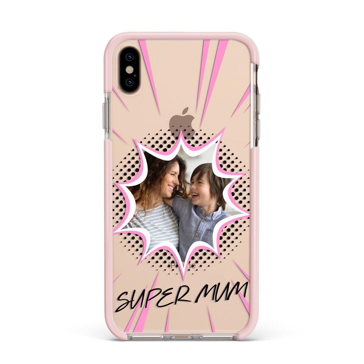 Super Mum Photo Apple iPhone Xs Max Impact Case Pink Edge on Gold Phone