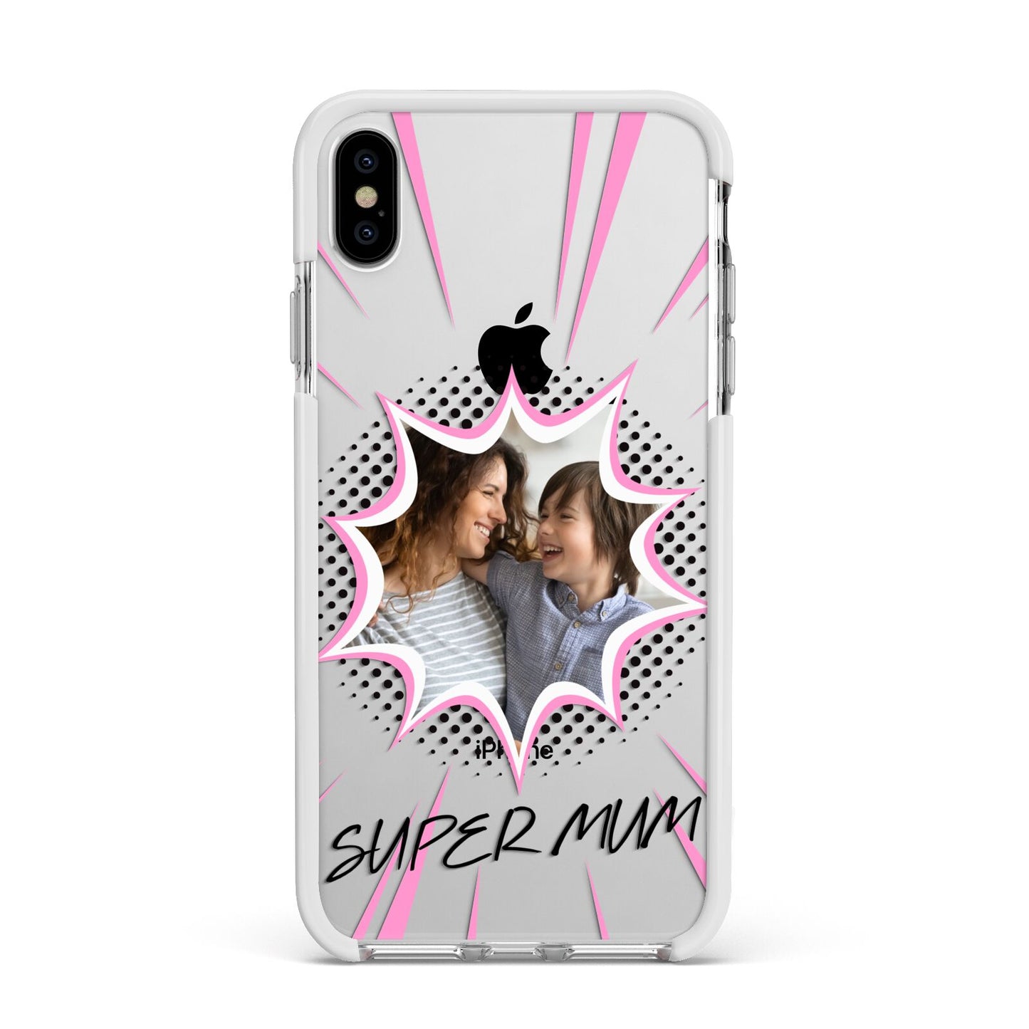 Super Mum Photo Apple iPhone Xs Max Impact Case White Edge on Silver Phone