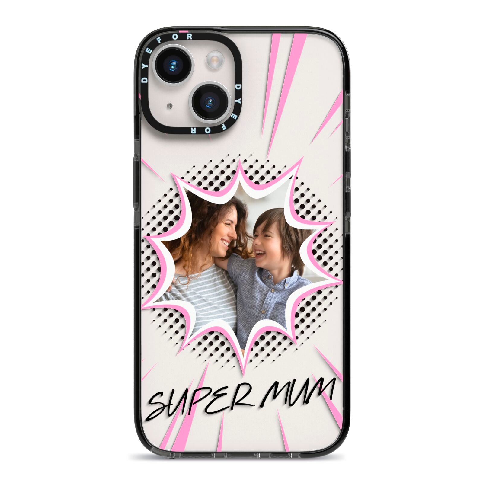 Super Mum Photo iPhone 14 Black Impact Case on Silver phone