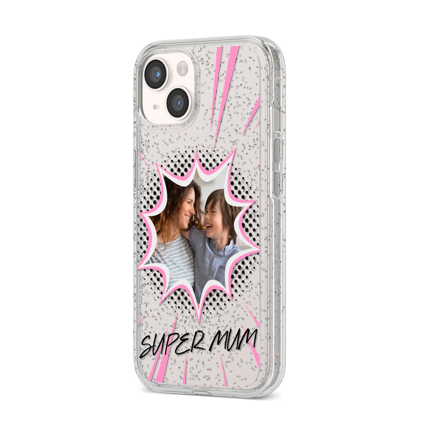 Super Mum Photo iPhone 14 Glitter Tough Case Starlight Angled Image