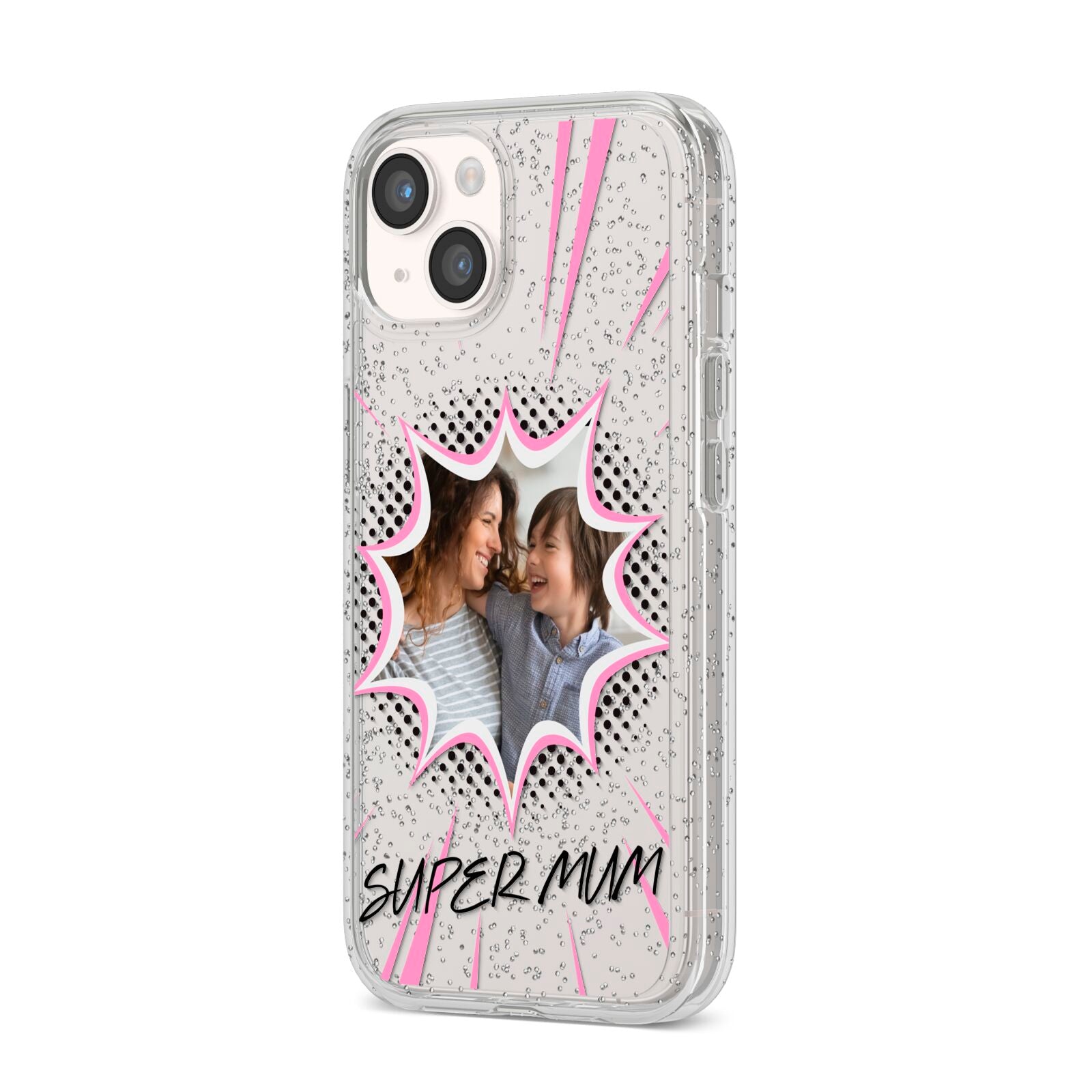 Super Mum Photo iPhone 14 Glitter Tough Case Starlight Angled Image