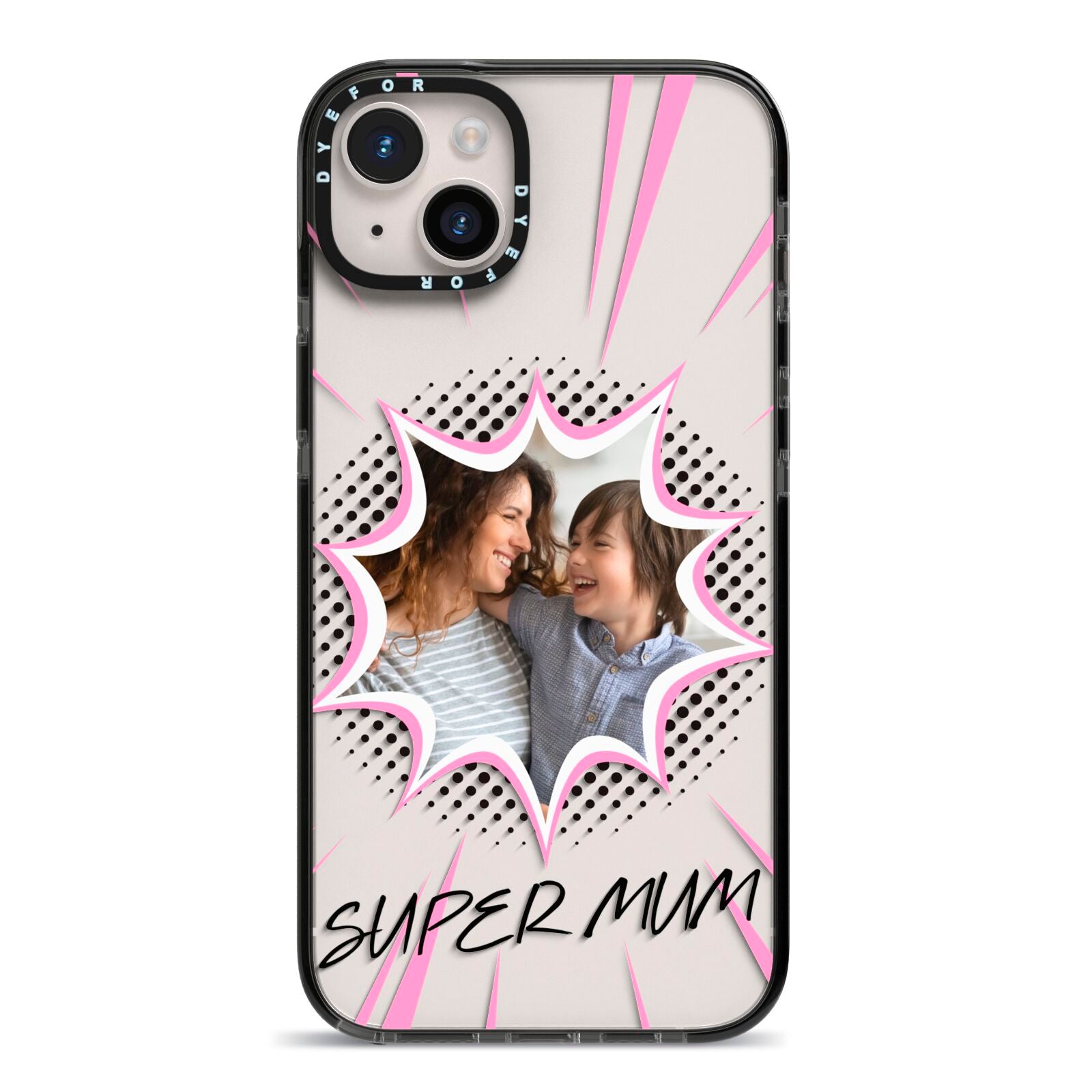 Super Mum Photo iPhone 14 Plus Black Impact Case on Silver phone