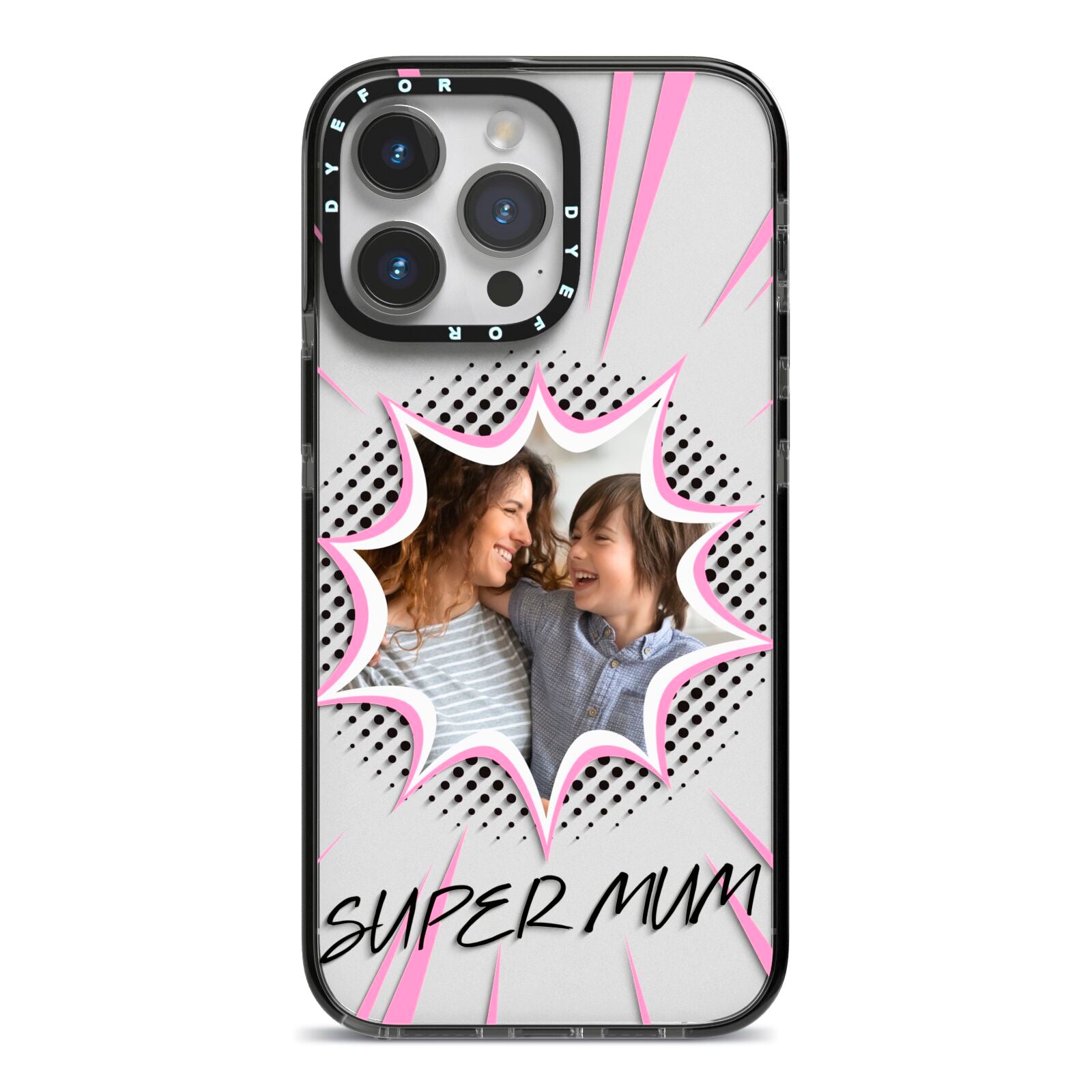 Super Mum Photo iPhone 14 Pro Max Black Impact Case on Silver phone
