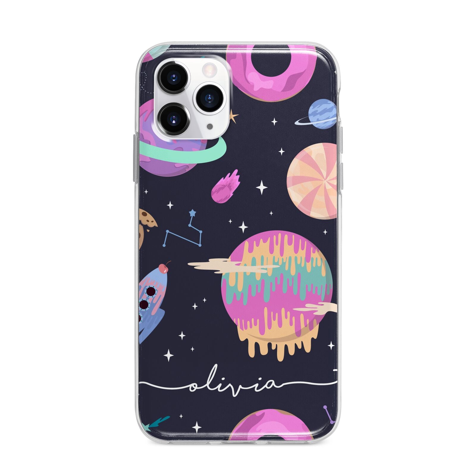 Super Sweet Galactic Custom Name Apple iPhone 11 Pro Max in Silver with Bumper Case