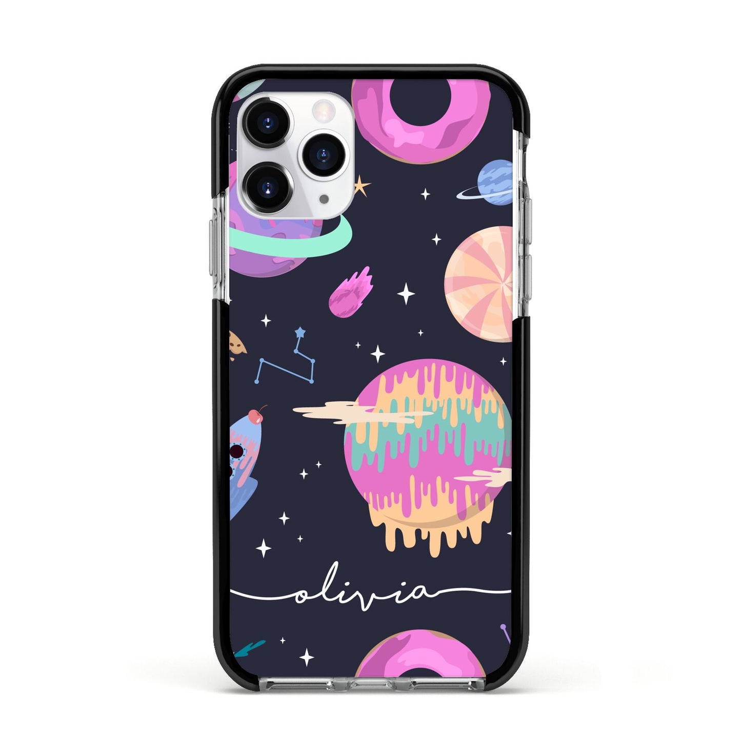 Super Sweet Galactic Custom Name Apple iPhone 11 Pro in Silver with Black Impact Case