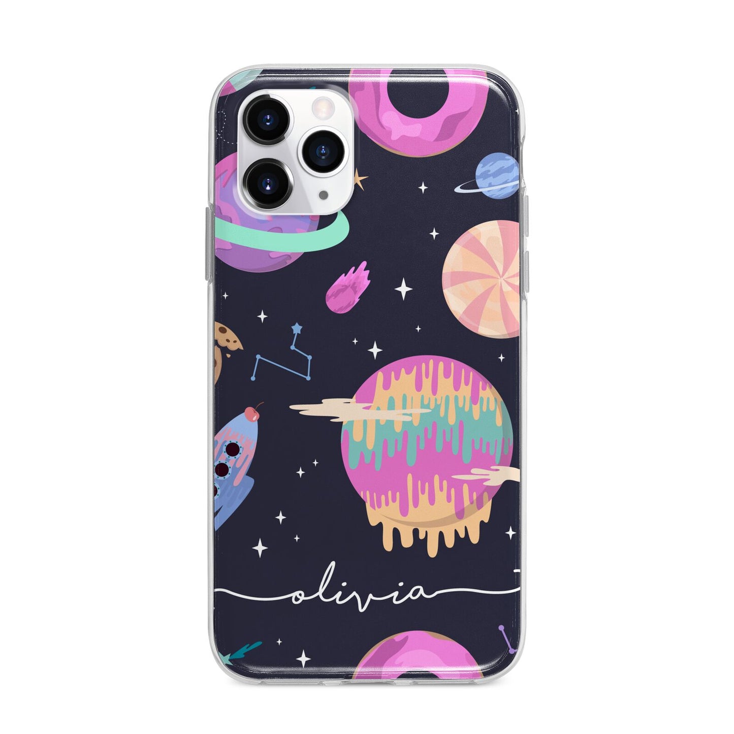 Super Sweet Galactic Custom Name Apple iPhone 11 Pro in Silver with Bumper Case