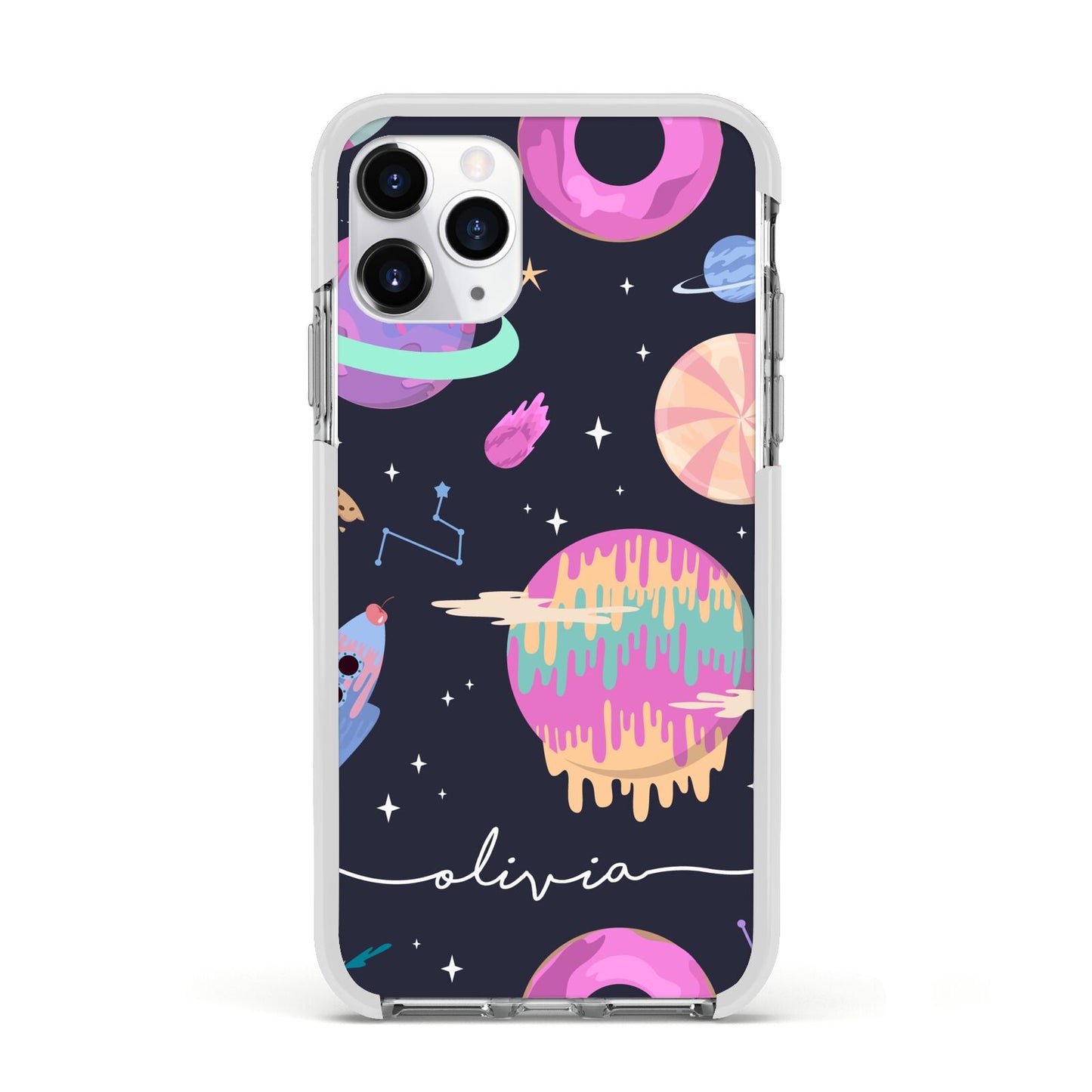 Super Sweet Galactic Custom Name Apple iPhone 11 Pro in Silver with White Impact Case