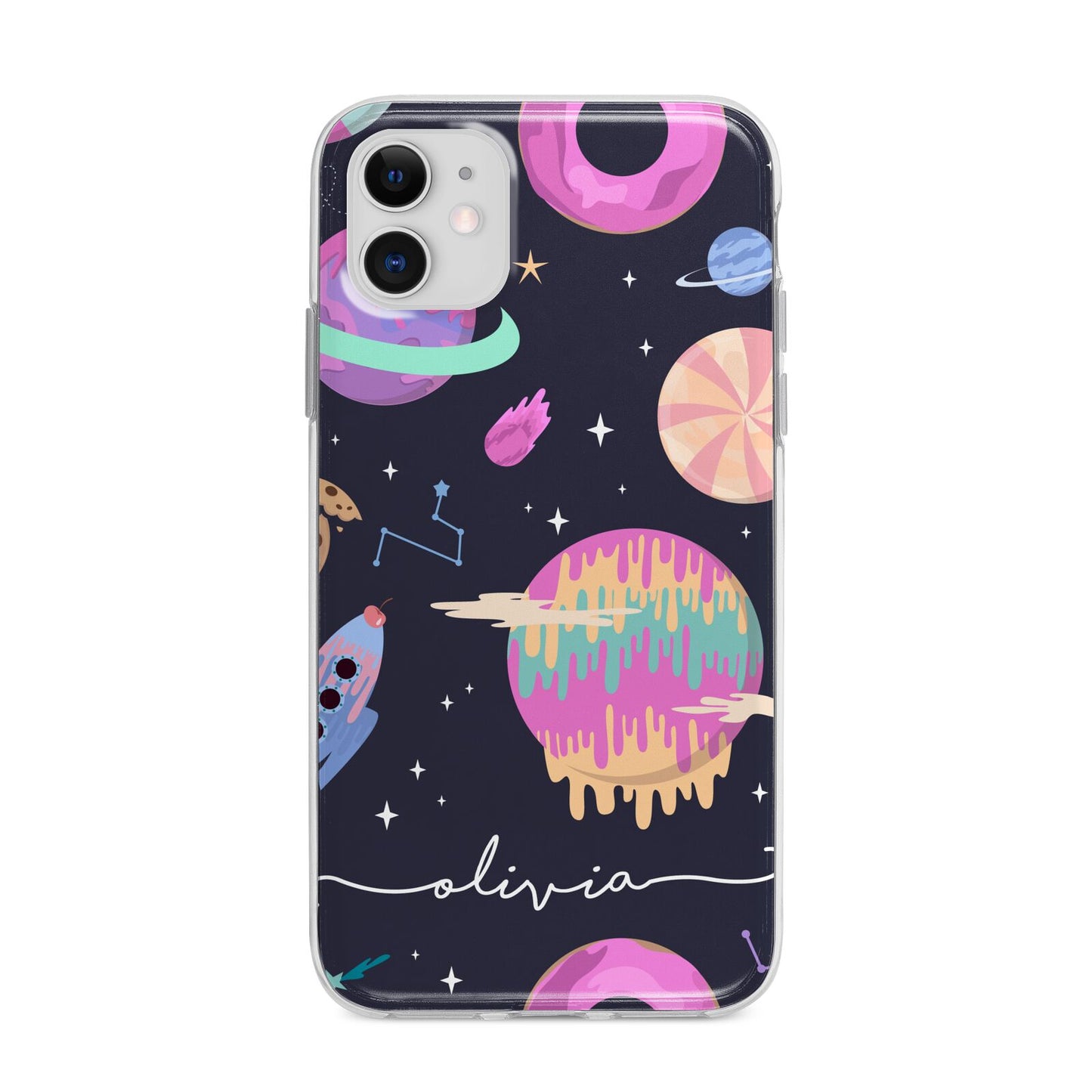 Super Sweet Galactic Custom Name Apple iPhone 11 in White with Bumper Case