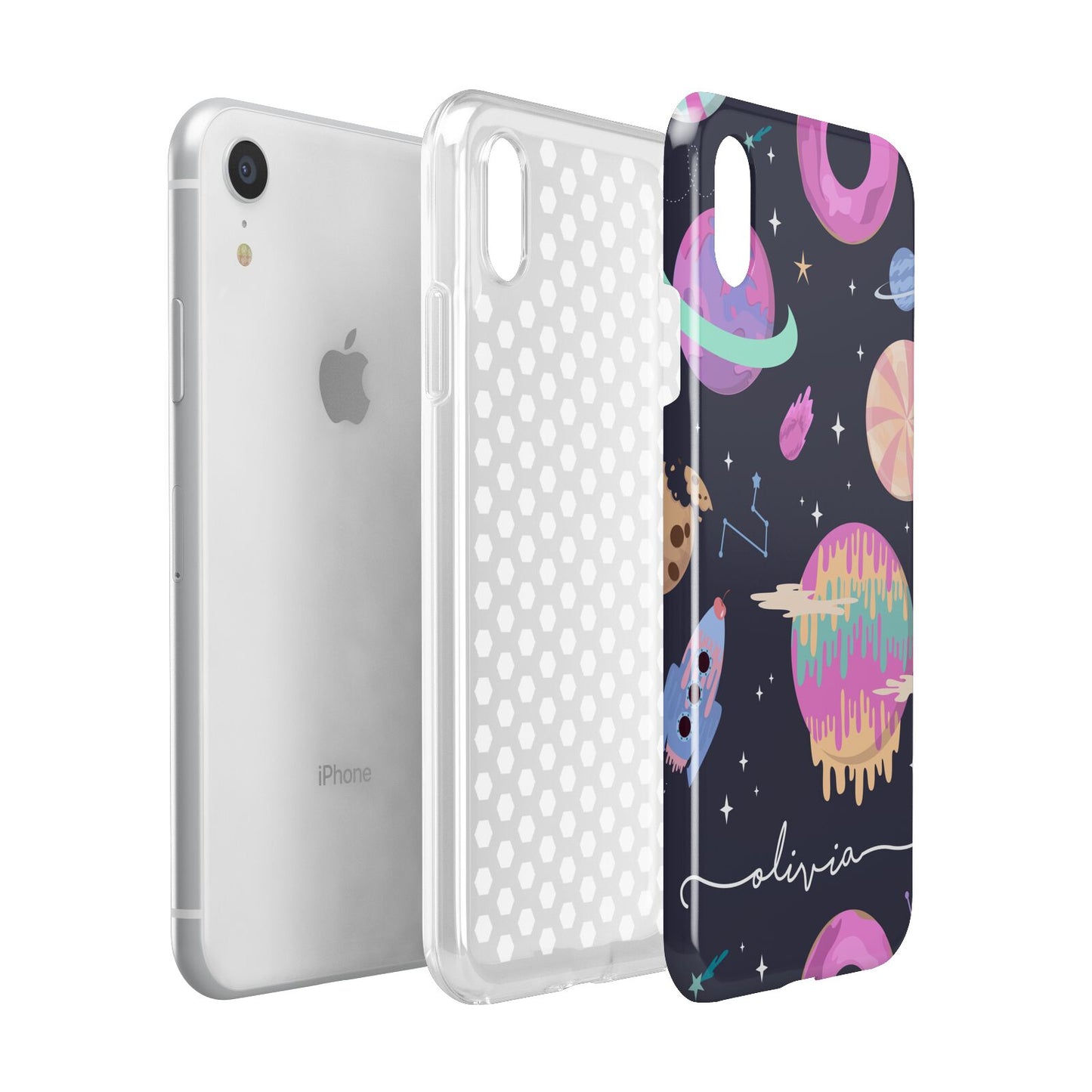 Super Sweet Galactic Custom Name Apple iPhone XR White 3D Tough Case Expanded view