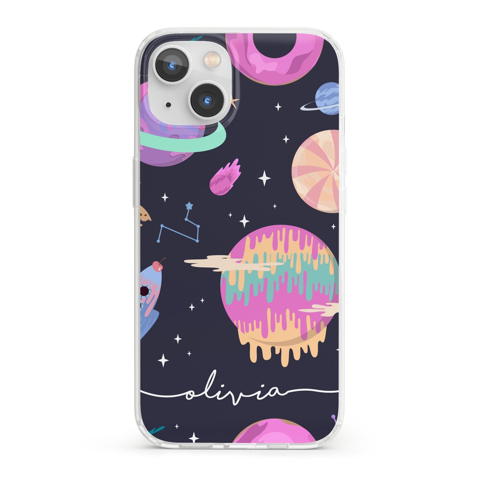 Super Sweet Galactic Custom Name iPhone 13 Clear Bumper Case