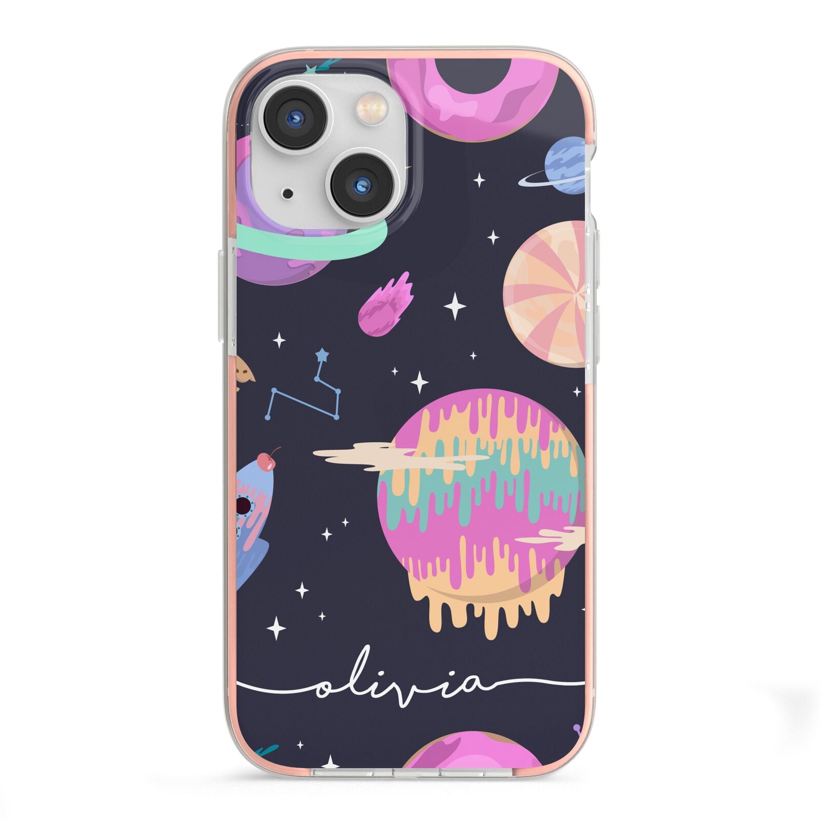 Super Sweet Galactic Custom Name iPhone 13 Mini TPU Impact Case with Pink Edges