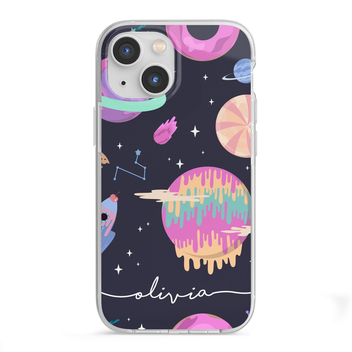 Super Sweet Galactic Custom Name iPhone 13 Mini TPU Impact Case with White Edges