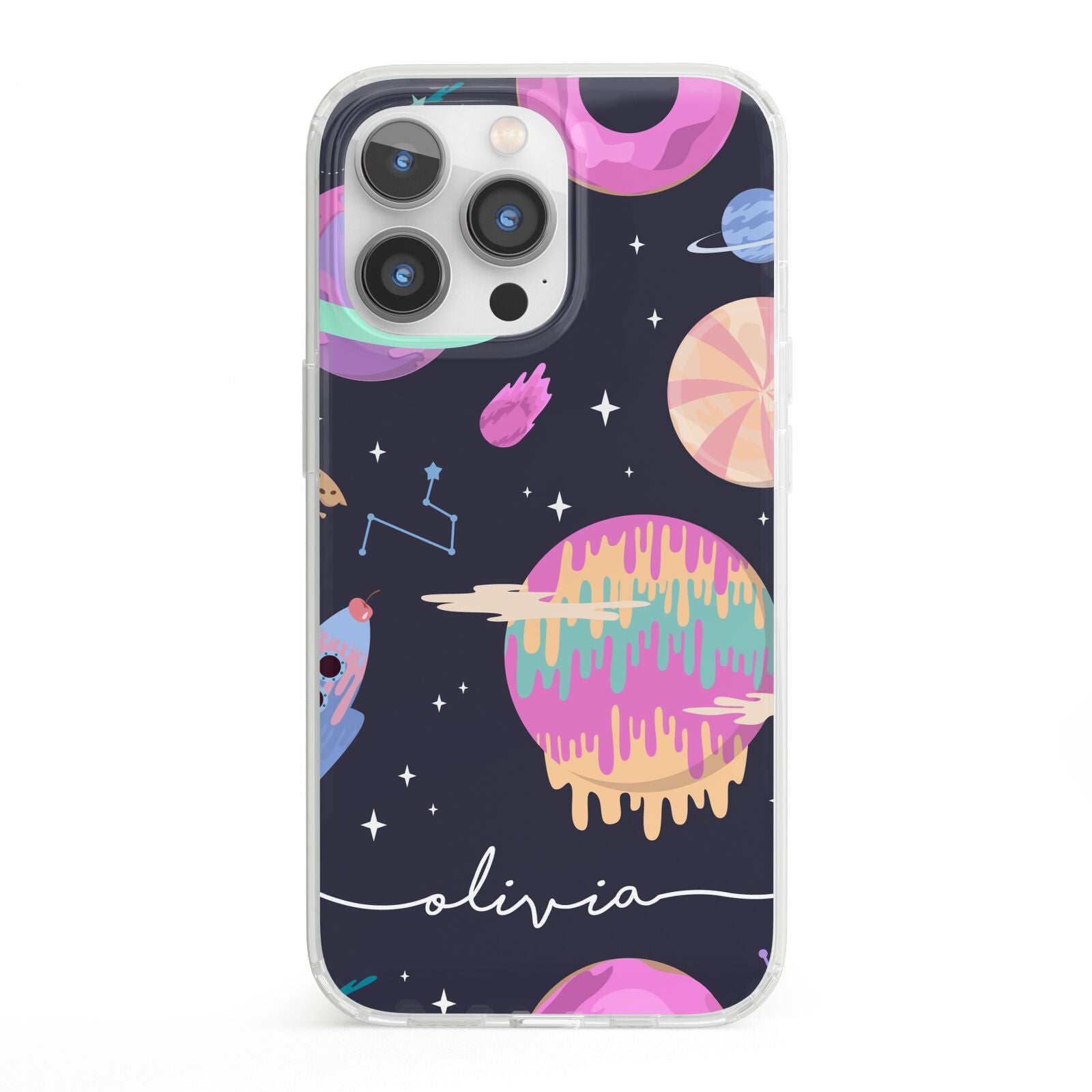 Super Sweet Galactic Custom Name iPhone 13 Pro Clear Bumper Case