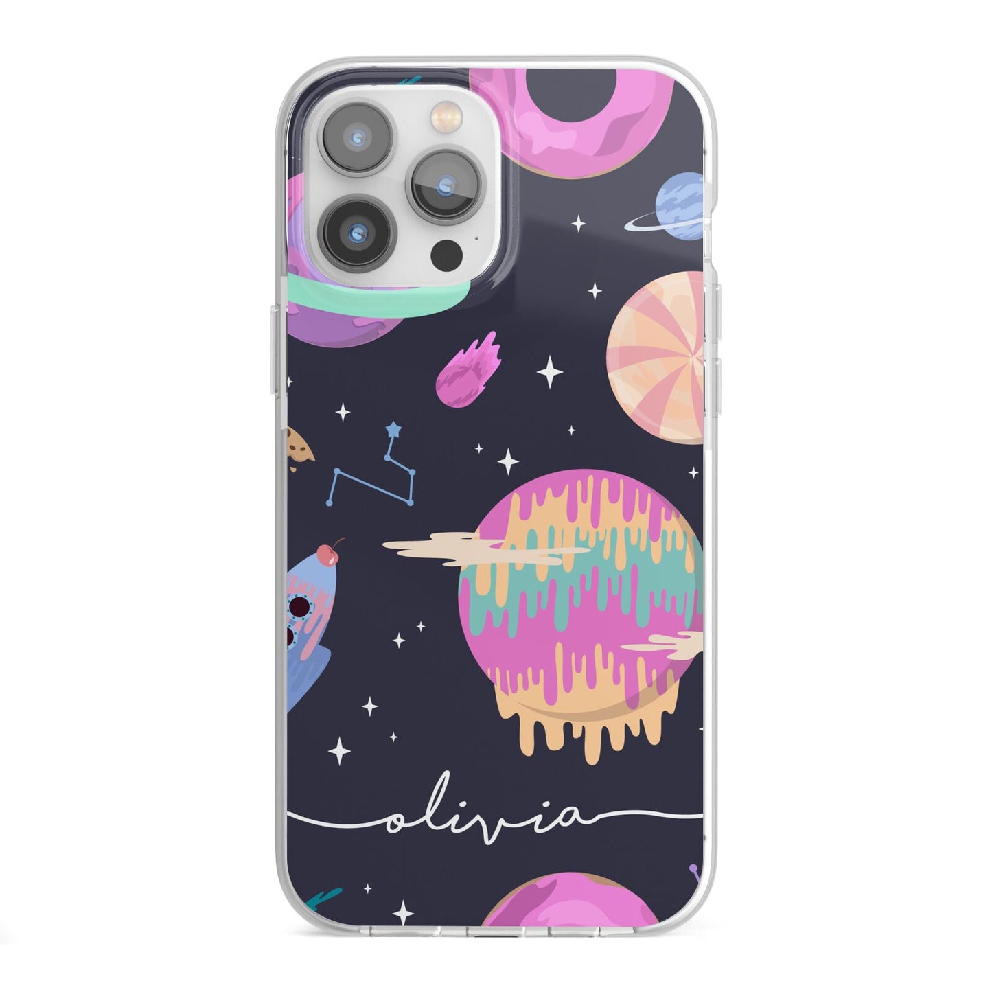 Super Sweet Galactic Custom Name iPhone 13 Pro Max TPU Impact Case with White Edges