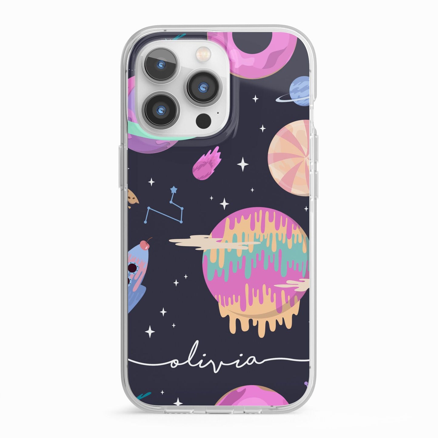Super Sweet Galactic Custom Name iPhone 13 Pro TPU Impact Case with White Edges