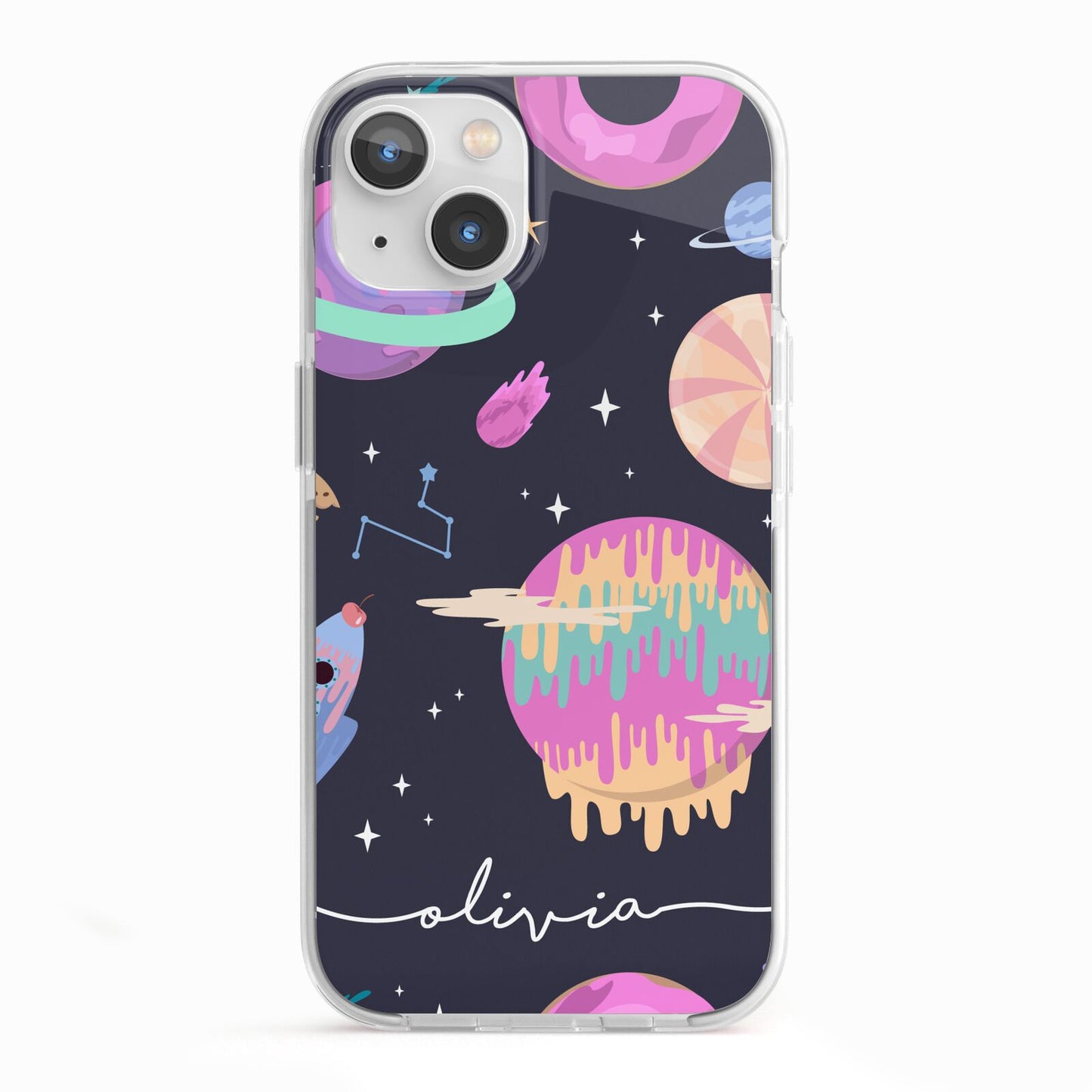 Super Sweet Galactic Custom Name iPhone 13 TPU Impact Case with White Edges