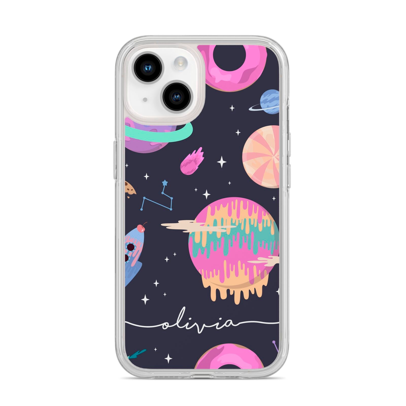 Super Sweet Galactic Custom Name iPhone 14 Clear Tough Case Starlight