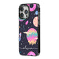 Super Sweet Galactic Custom Name iPhone 14 Pro Max Black Impact Case Side Angle on Silver phone